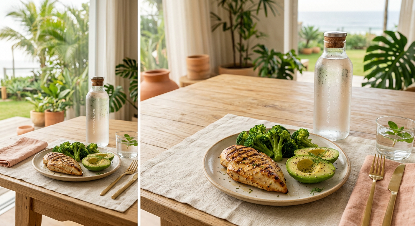 Alimentação balanceada com proteínas magras, vegetais e frutas para quem usa Tirzepatida e Mounjaro.
